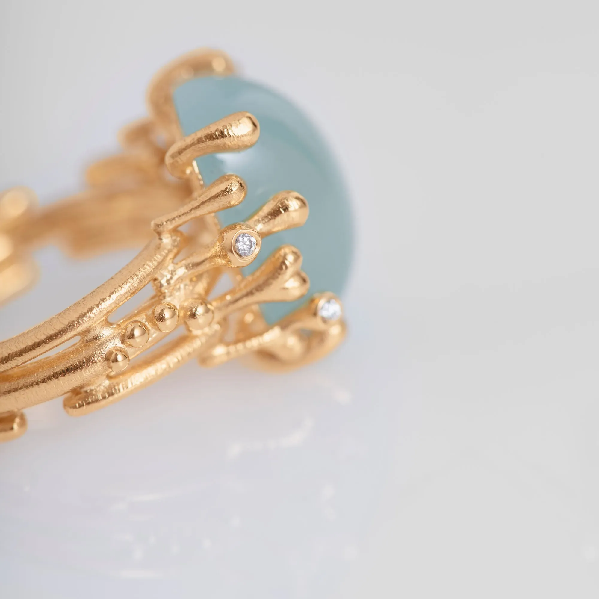 BoHo Medium 18K Gold Ring w. Diamonds & Aquamarine