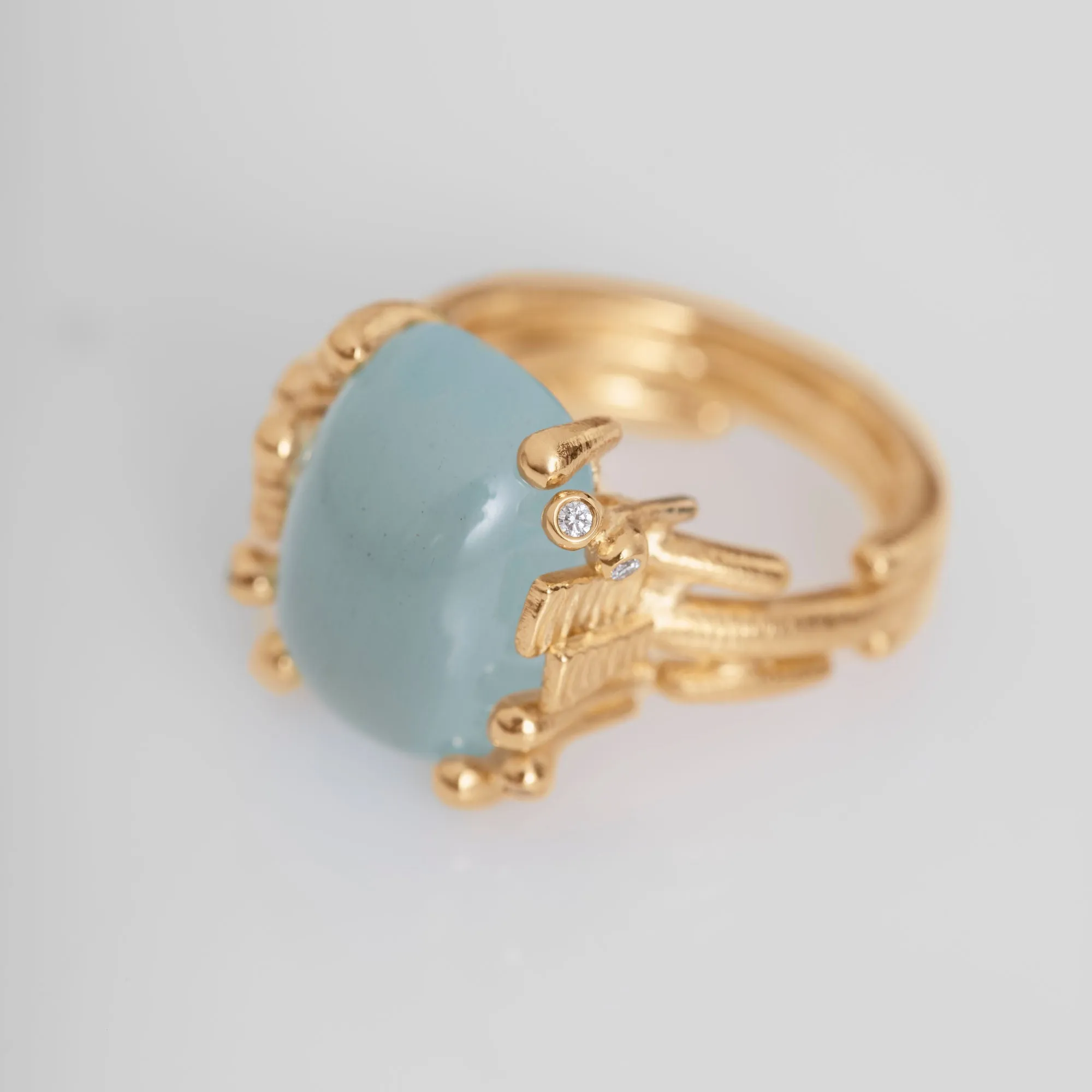 BoHo Medium 18K Gold Ring w. Diamonds & Aquamarine