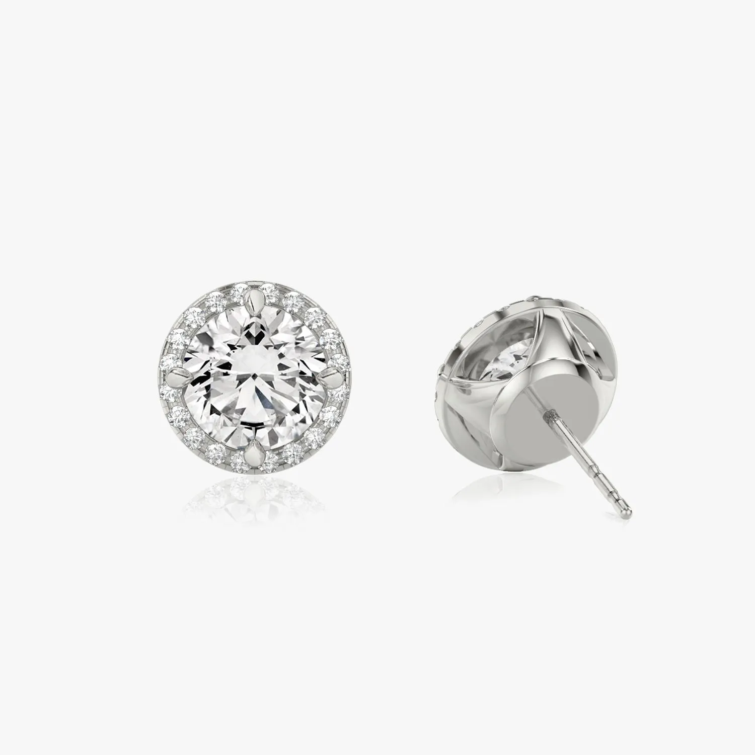 Brilliant Round Halo 14K Whitegold Studs w. Lab-Grown Diamonds
