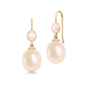Callas Gold Plated Earrings w. Quartz & Rose Pearls