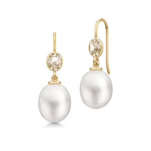 Callas Gold Plated Earrings w. Quartz & White Pearls