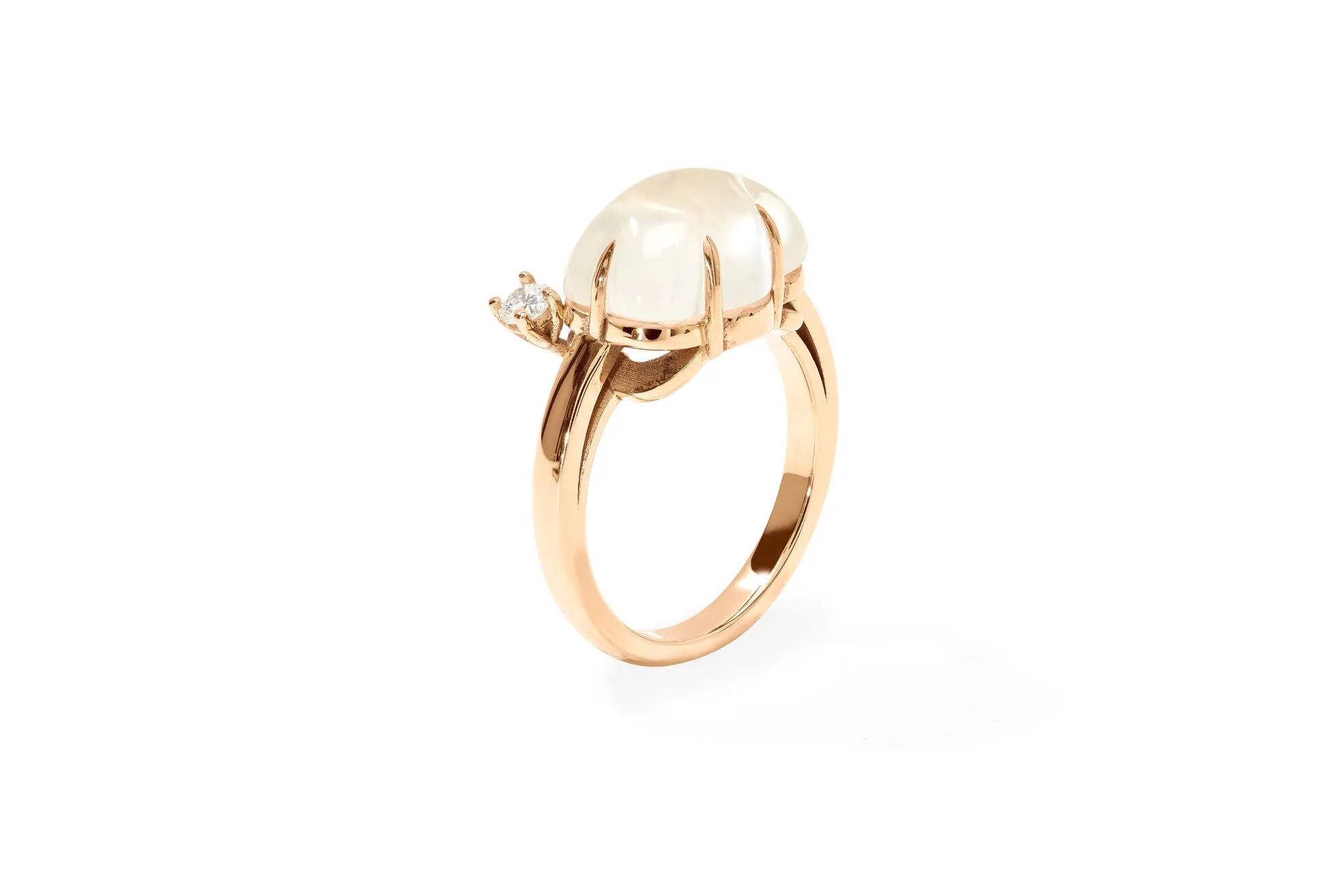 Cloud 18K Rosegold Ring w. Milkey Quartz & Diamond