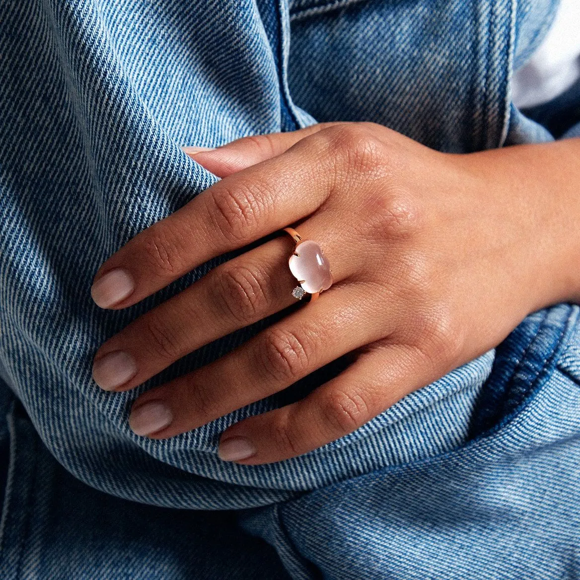 Cloud 18K Whitegold Ring w. Milkey Quartz & Diamond