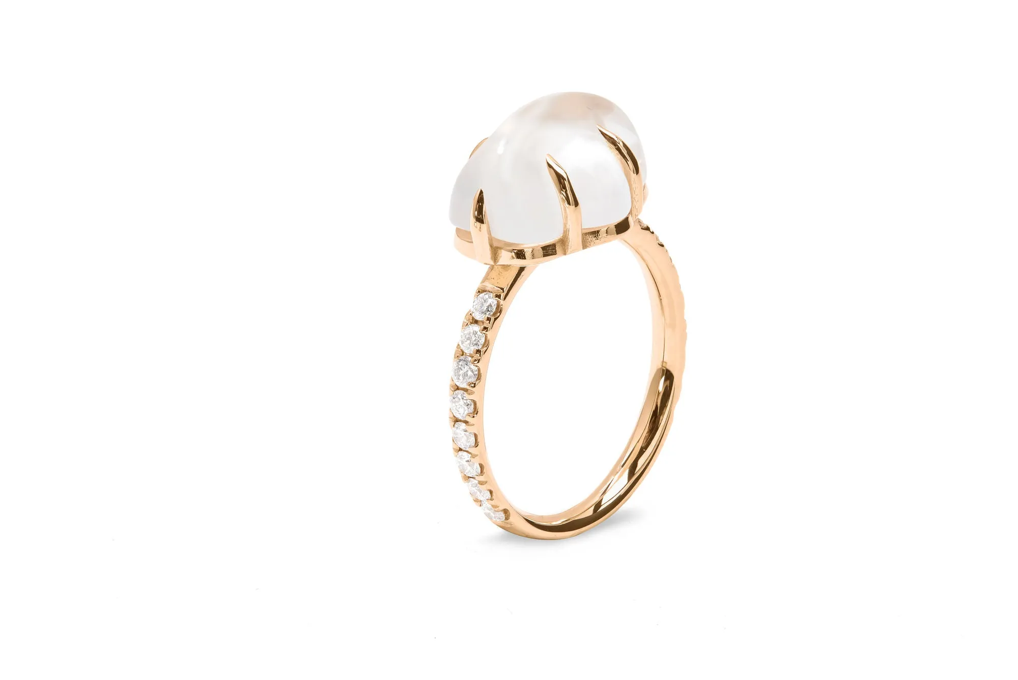 Cloud Pavé 18K Rosegold Ring w. Milkey Quartz & Diamonds