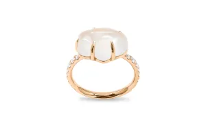 Cloud Pavé 18K Rosegold Ring w. Milkey Quartz & Diamonds
