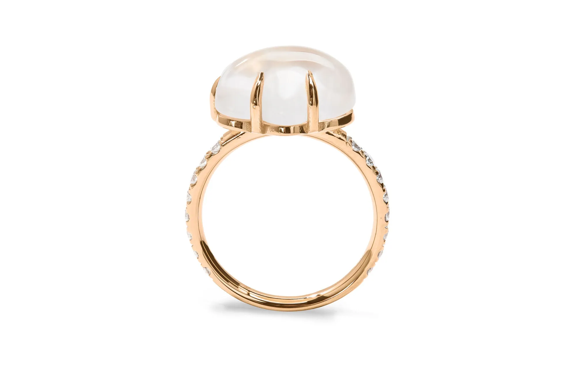 Cloud Pavé 18K Rosegold Ring w. Milkey Quartz & Diamonds