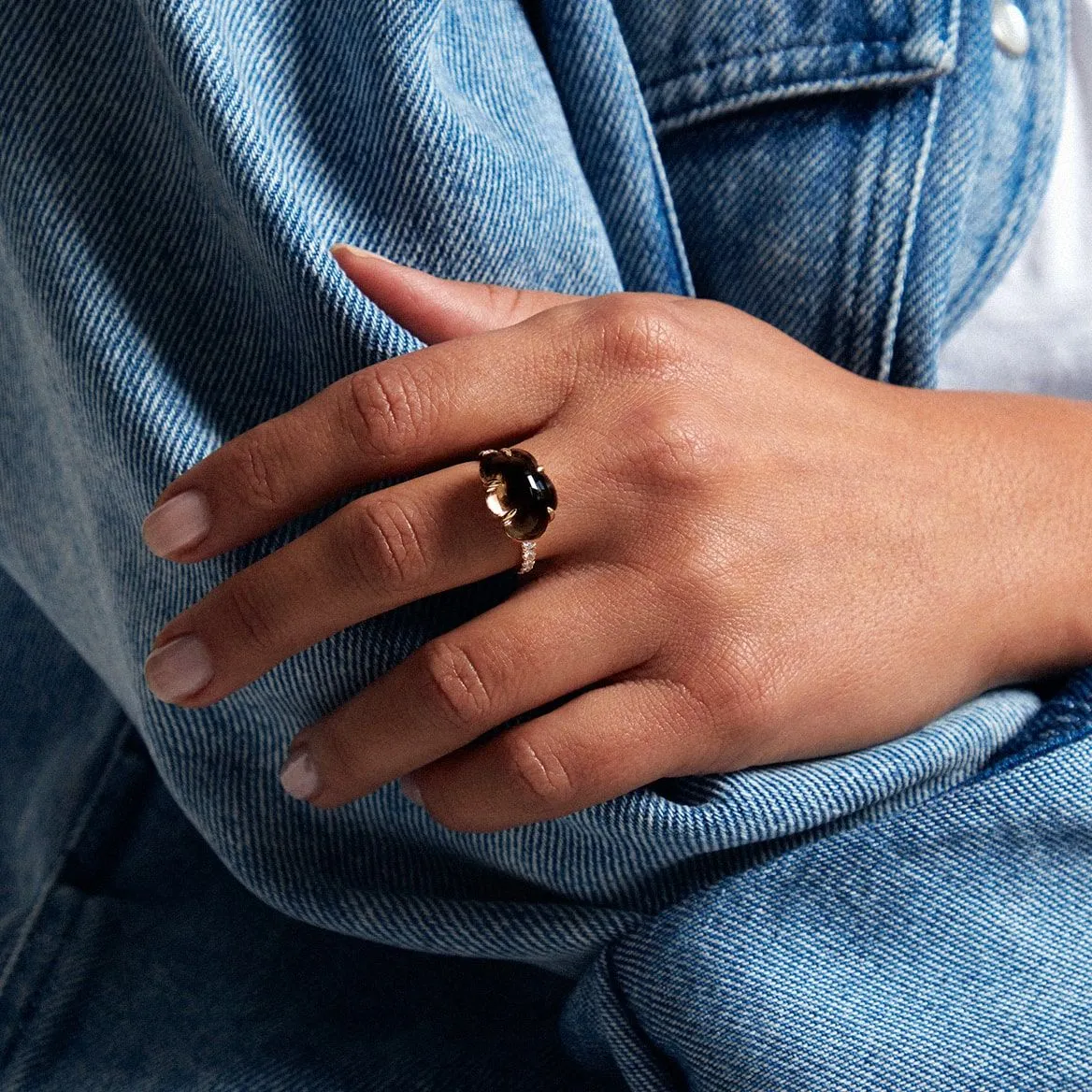 Cloud Pavé 18K Whitegold Ring w. Smokey Quartz & Diamonds