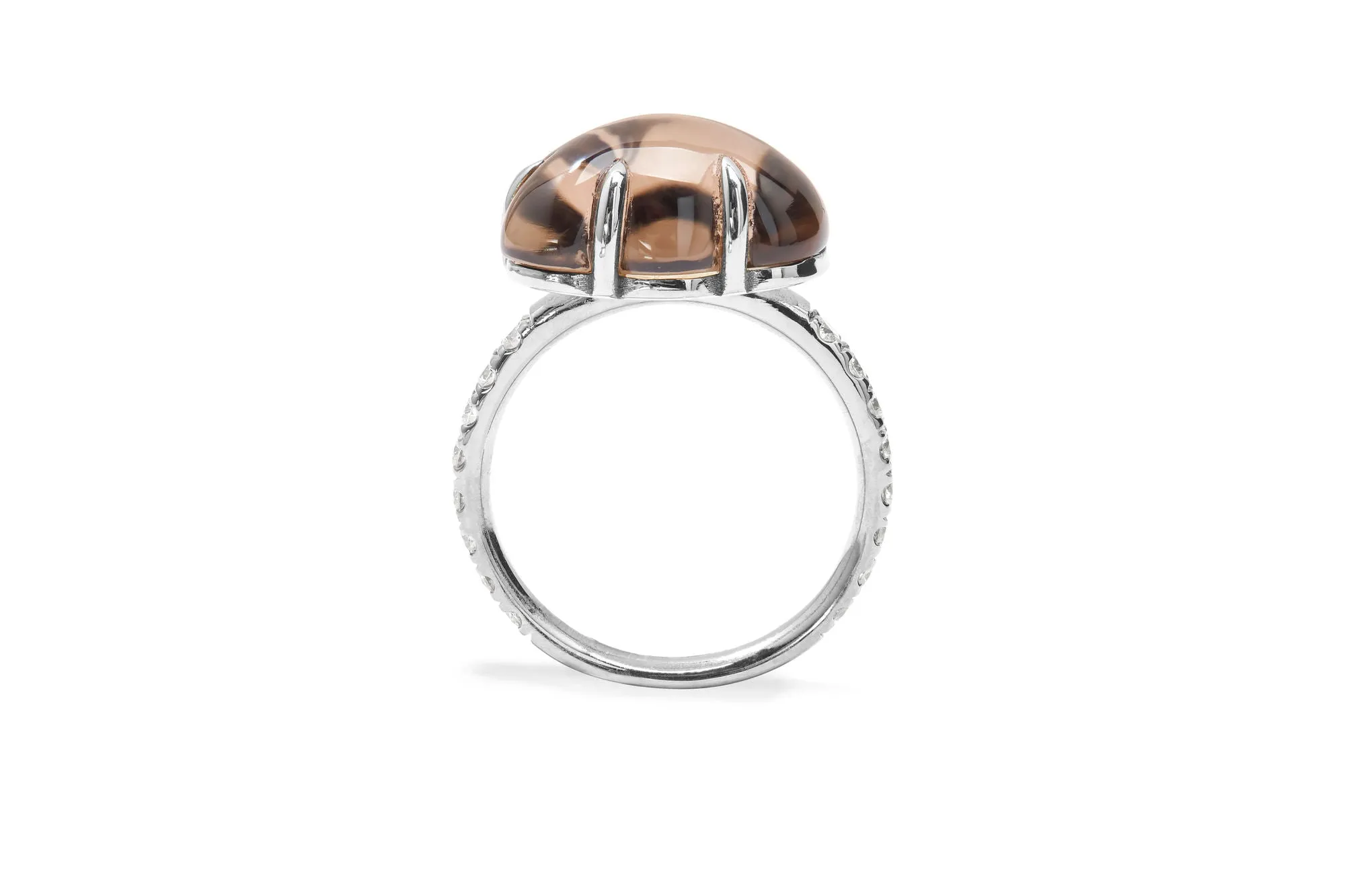 Cloud Pavé 18K Whitegold Ring w. Smokey Quartz & Diamonds