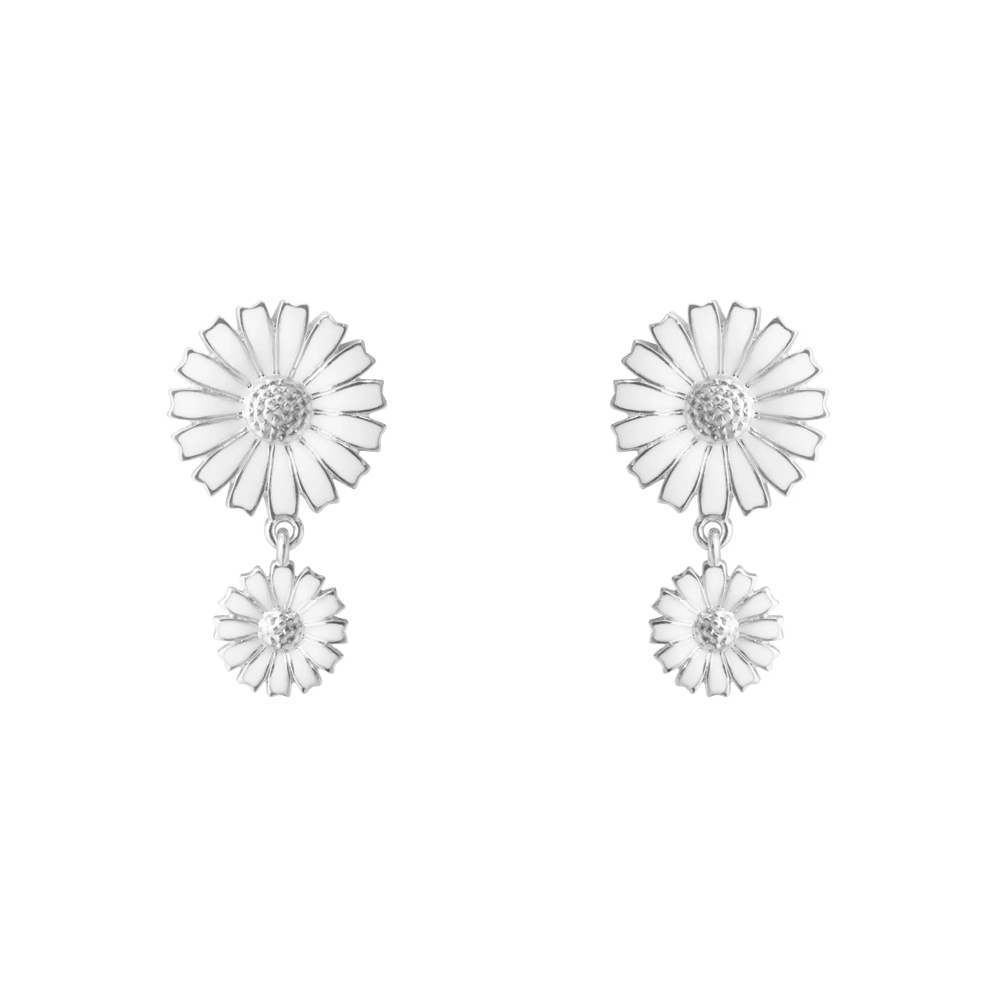 Daisy Double Silver Earrings w. White Enamel