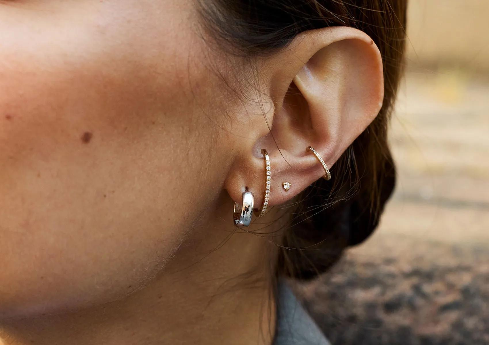 Diamonds Suspender 14K Gold Earring