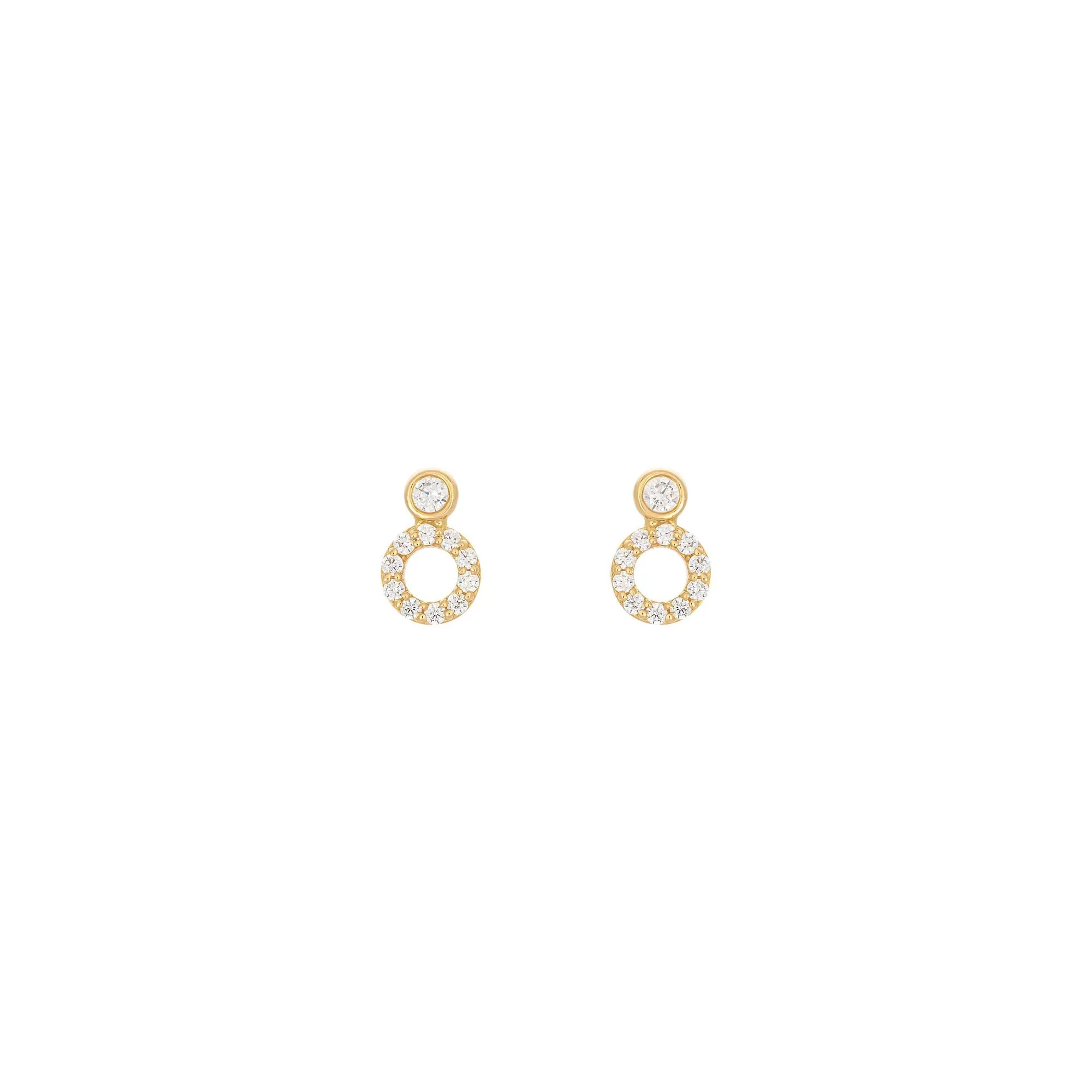 Double Circle 18K Gold Stud w. Diamond