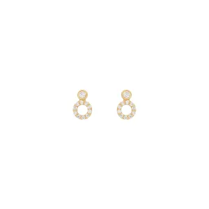 Double Circle 18K Gold Stud w. Diamond
