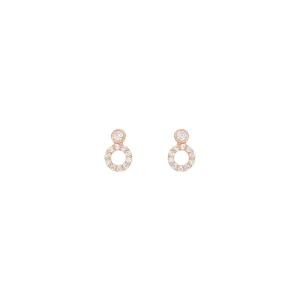 Double Circle 18K Rose Gold Stud w. Diamond