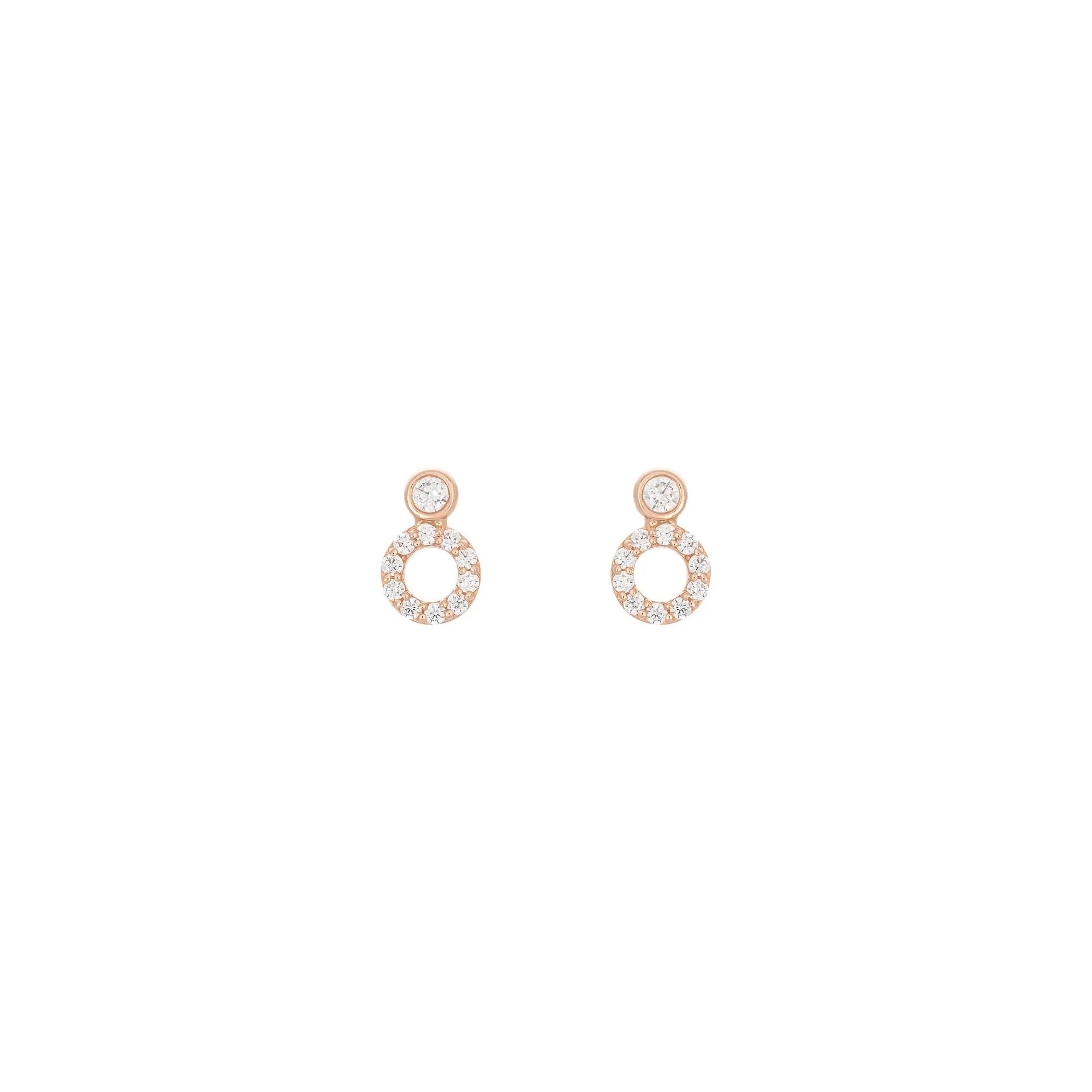 Double Circle 18K Rose Gold Stud w. Diamond