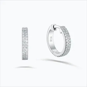 Double Line 18K White Gold Hoops w. Diamonds