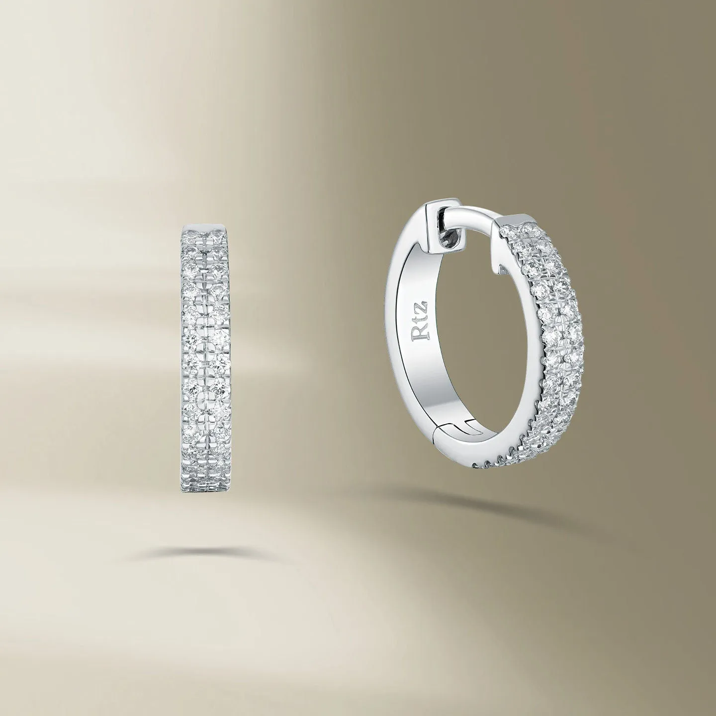 Double Line 18K White Gold Hoops w. Diamonds