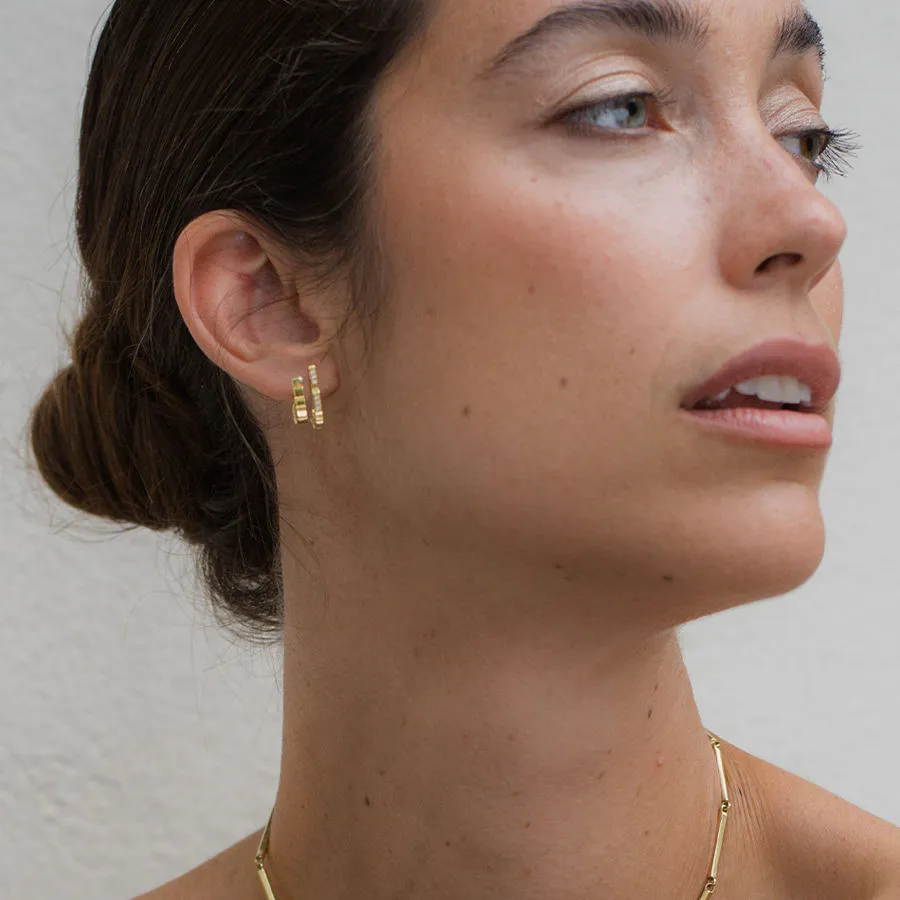 Double Loveline 18K Gold Hoops w. Diamonds