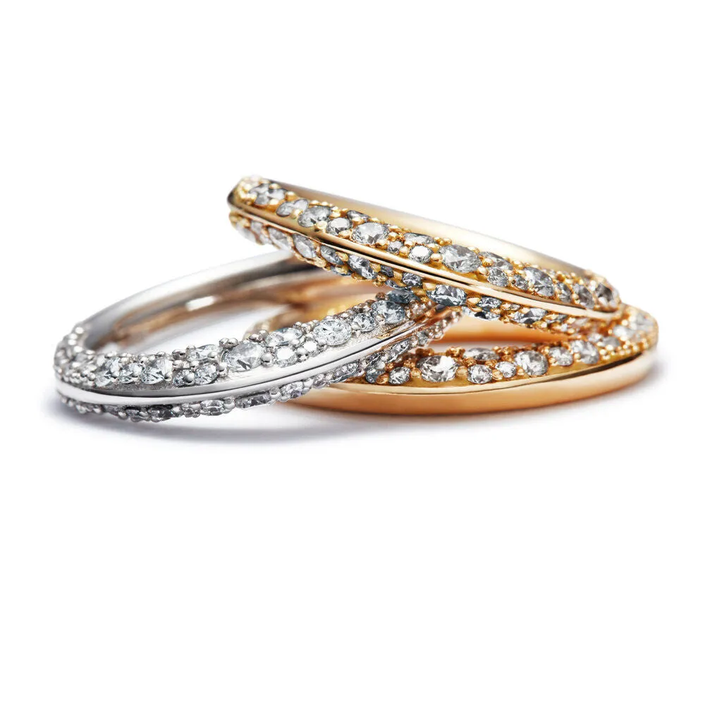 Double Pave 18K Gold Ring w. Diamonds