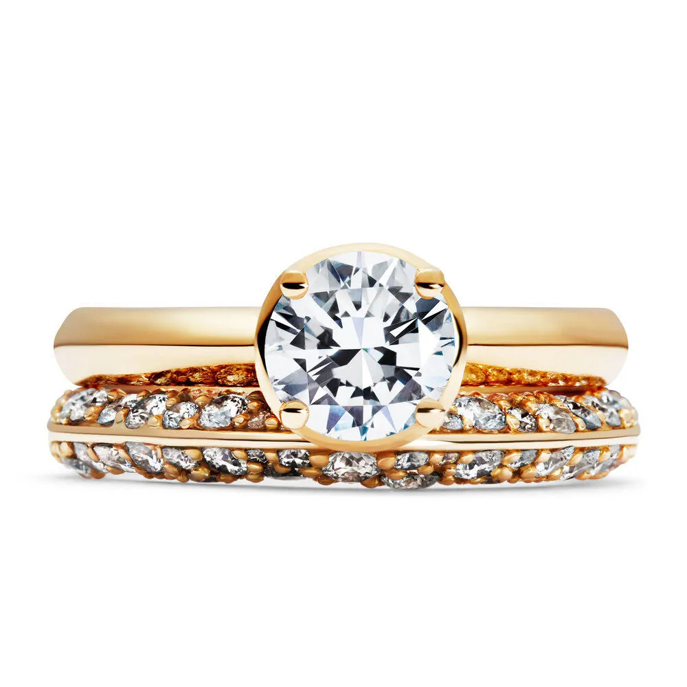 Double Pave 18K Gold Ring w. Diamonds