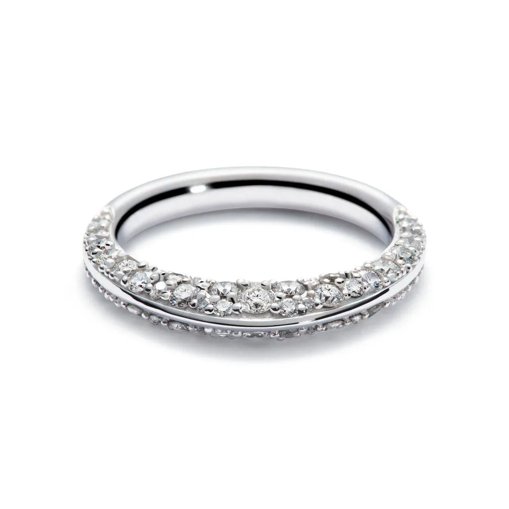 Double Pave 18K White Gold Ring w. Diamonds