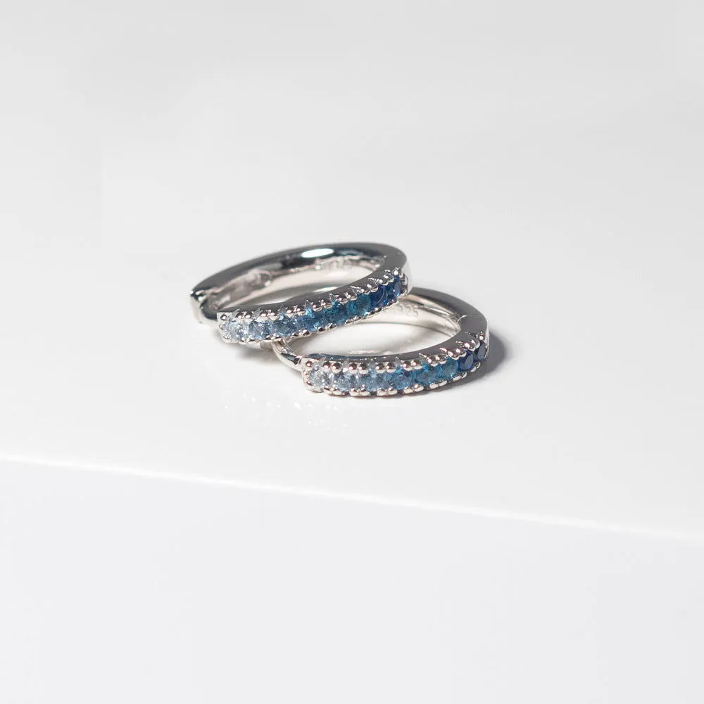 Ellera Medio Blue Silver Hoops w. Zirconia