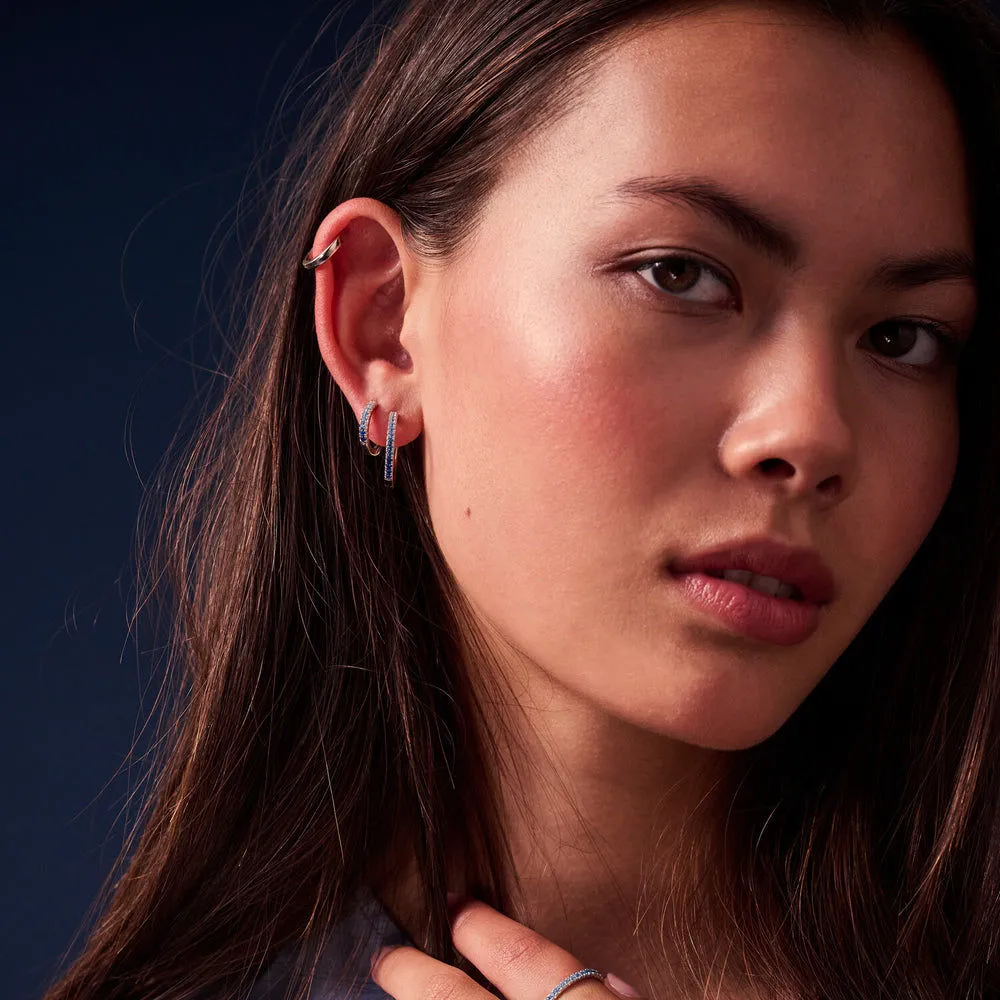 Ellera Medio Blue Silver Hoops w. Zirconia