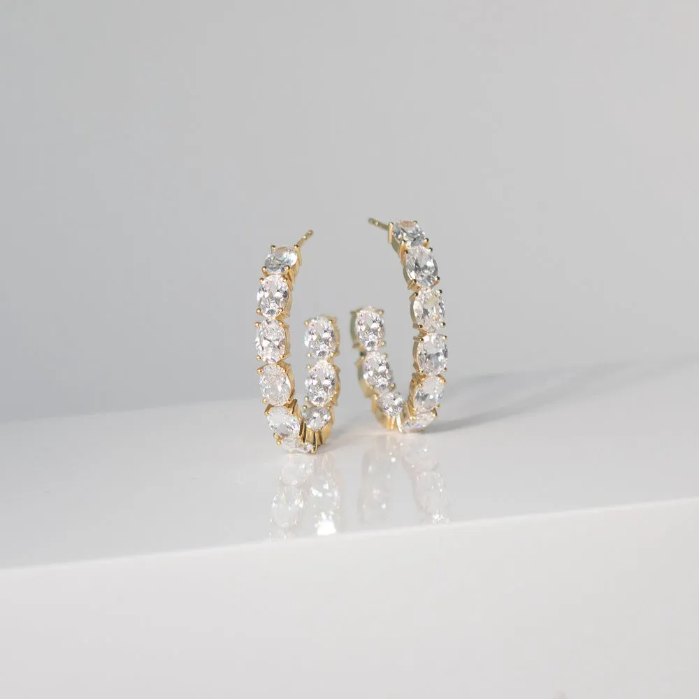 Ellisse 18K Gold Plated Hoops w. Zirconia