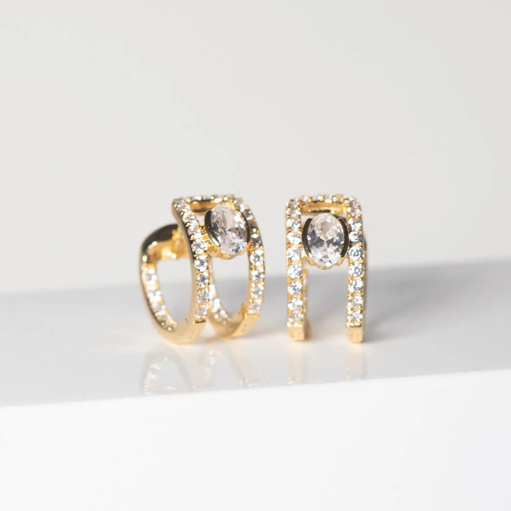 Ellisse Carezza 18K Gold Plated Huggies w. Zirconia