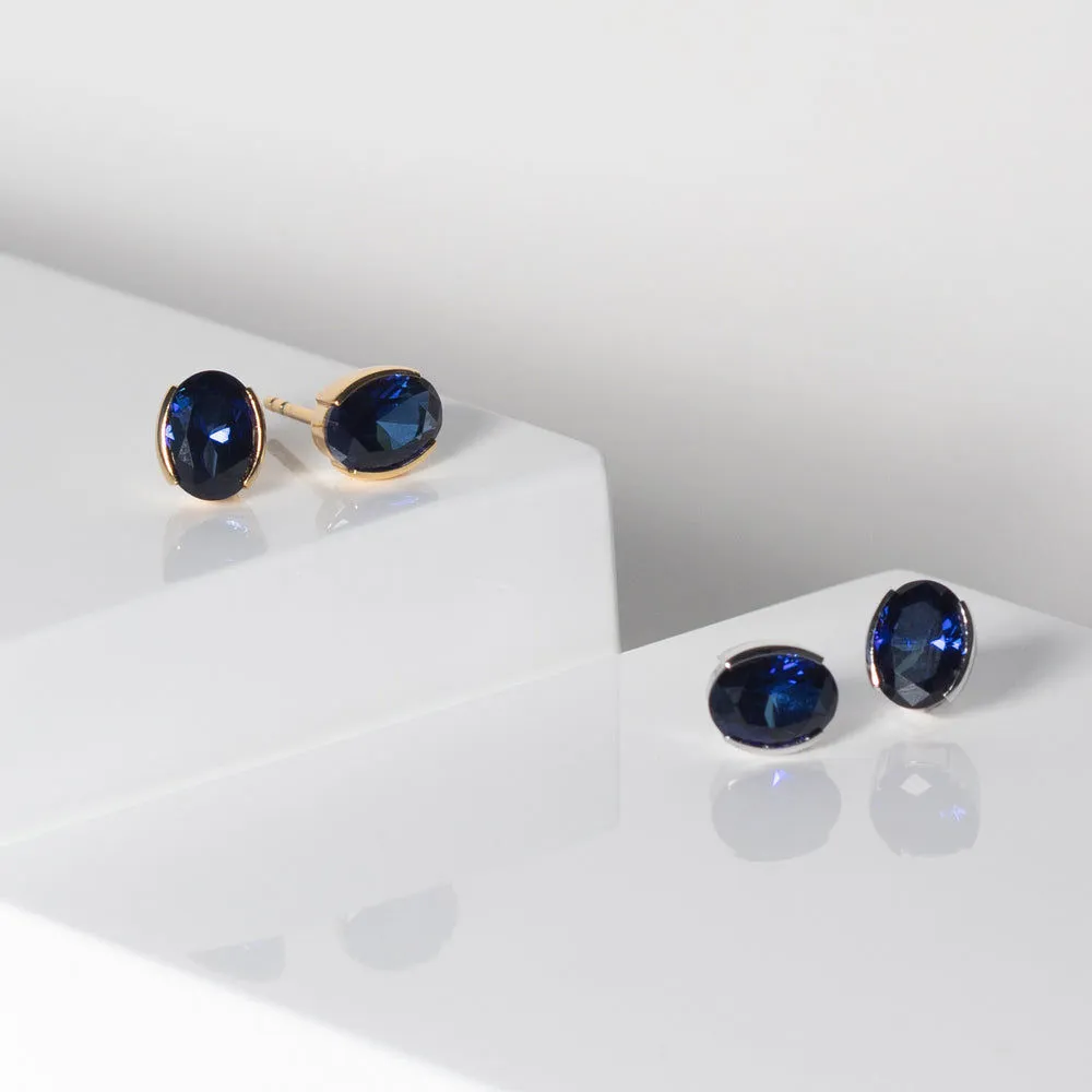 Ellisse Carezza 18K Gold Plated Studs w. Blue Zirconia