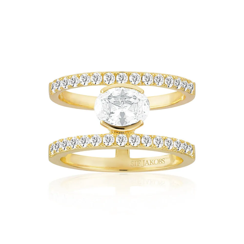 Ellisse Carezza Grande 18K Gold Plated Ring w. Zirconia