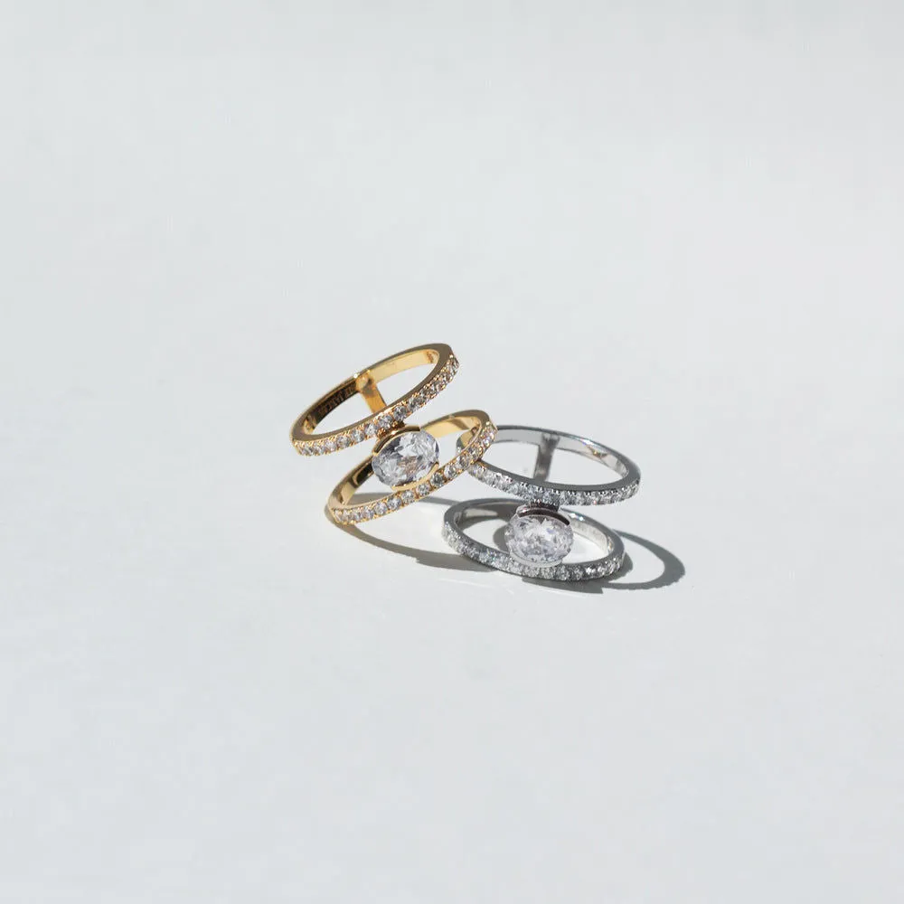Ellisse Carezza Grande 18K Gold Plated Ring w. Zirconia