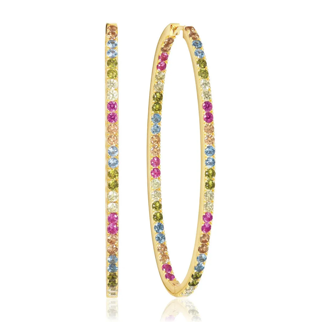 Ellisse Grande 18K Gold Plated Hoops w. Colored Zirconias