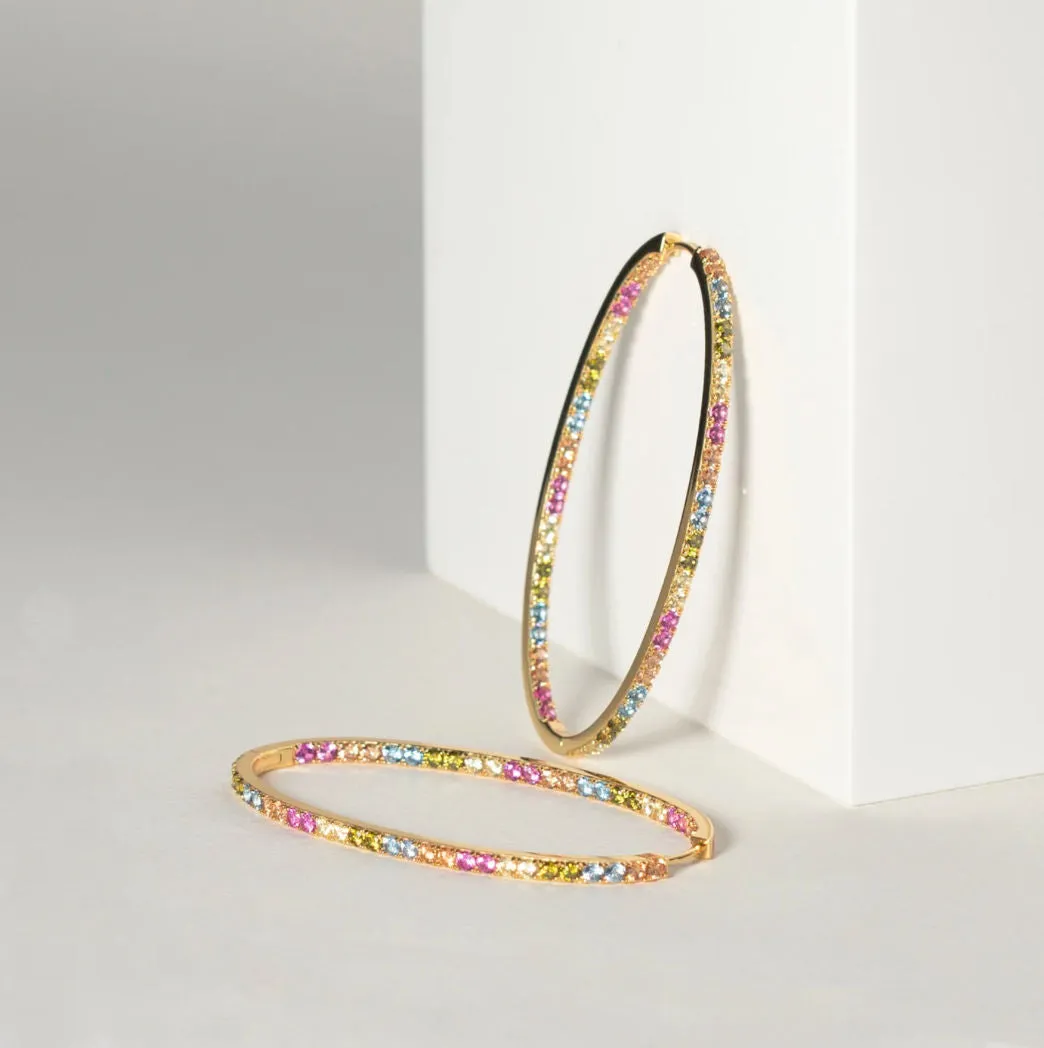 Ellisse Grande 18K Gold Plated Hoops w. Colored Zirconias