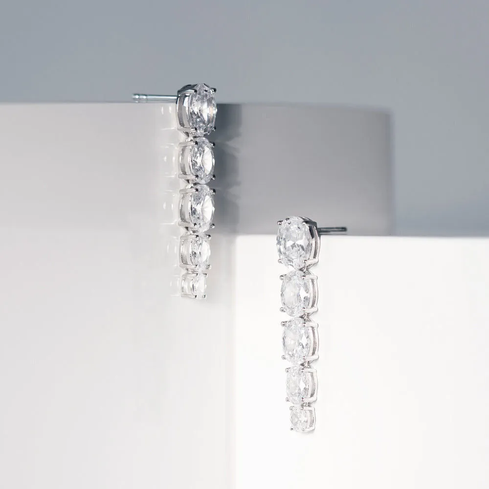 Ellisse Lungo Cinque Silver Earrings w. Zirconias