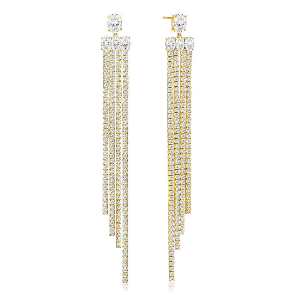 Ellisse Lungo Exclusive Grande 18K Gold Plated Earrings w. Zirconias
