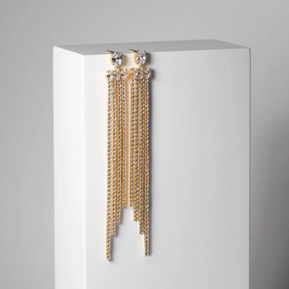 Ellisse Lungo Exclusive Grande 18K Gold Plated Earrings w. Zirconias