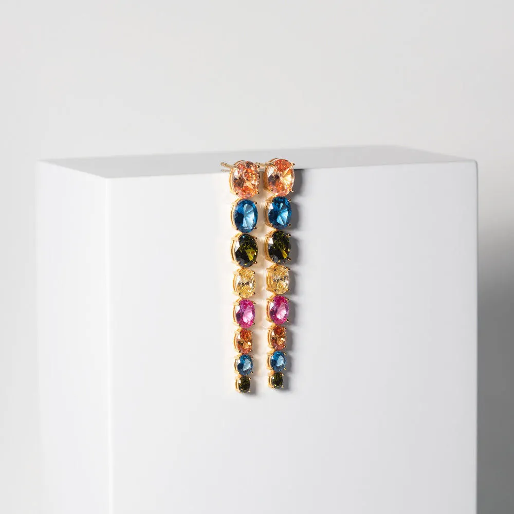 Ellisse Lungo Otto 18K Gold Plated Earrings w. Colored Zirconias