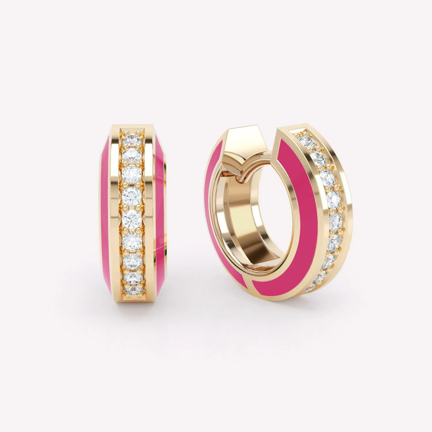 Eternity Pink 18K Gold Huggies w. Lab-Grown Diamonds