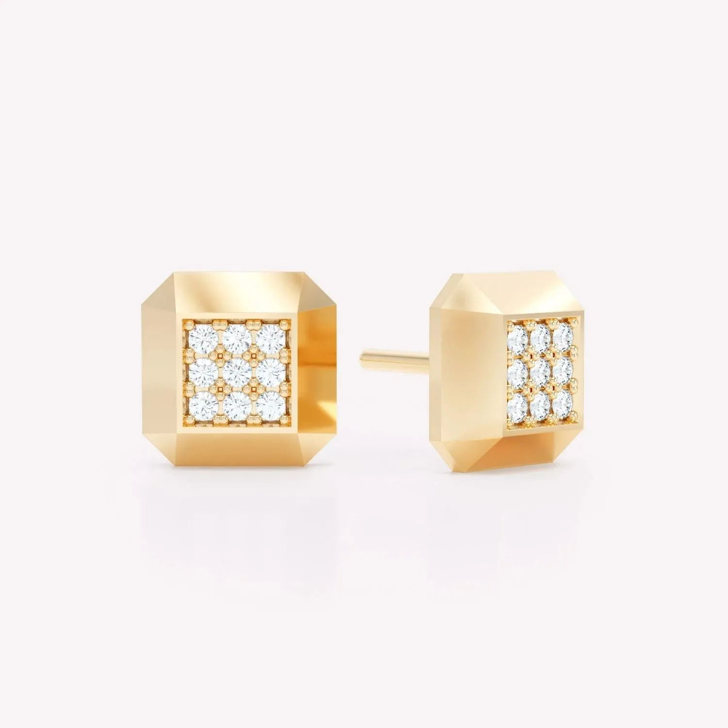 Eternity polished 18K Gold Studs w. Lab-Grown Diamonds