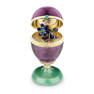 Faberge 18ct Yellow Gold Purple Enamel Limited Edition Egg Objet with Anemone Surprise