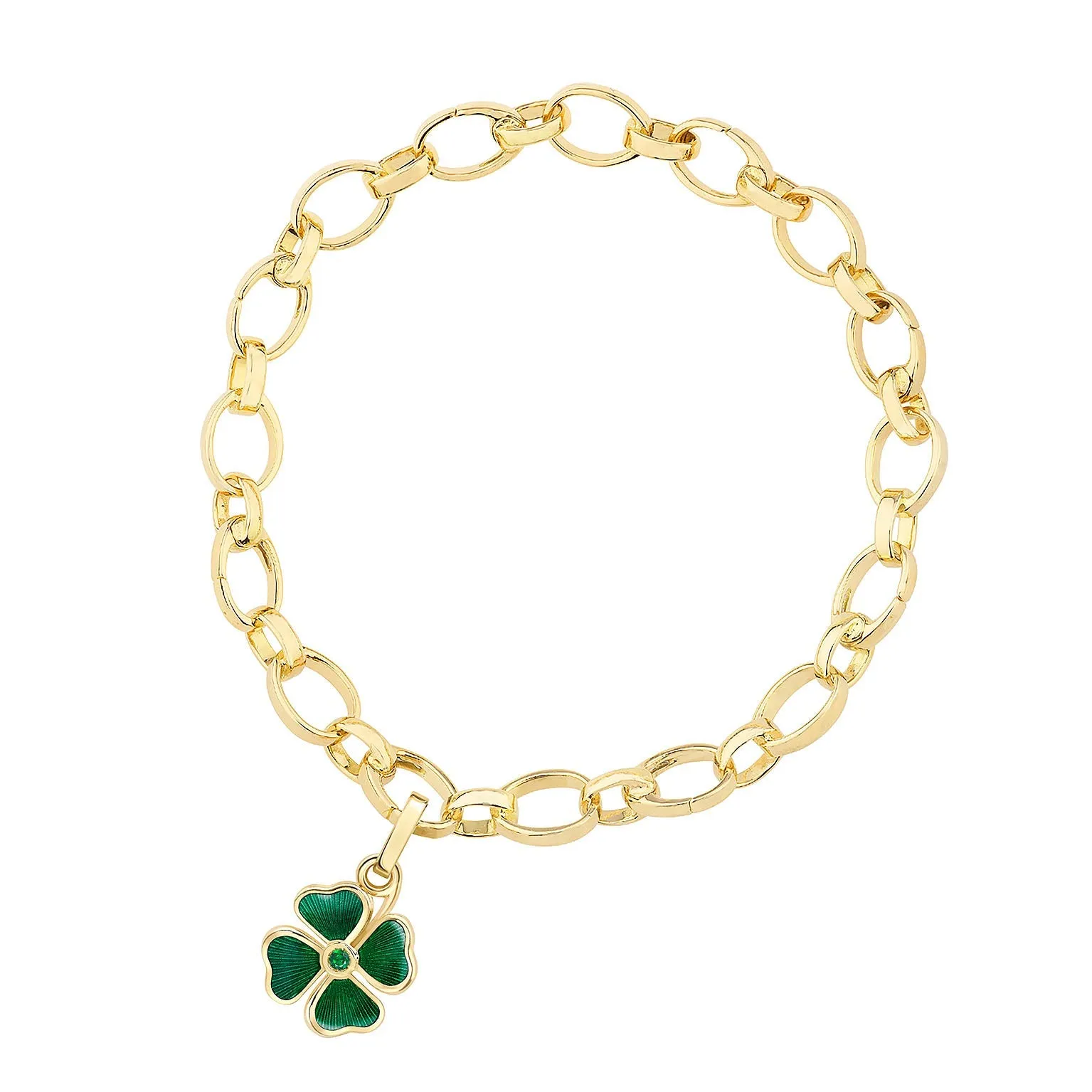 Faberge Heritage 18ct Yellow Gold Emerald Green Enamel Clover Charm