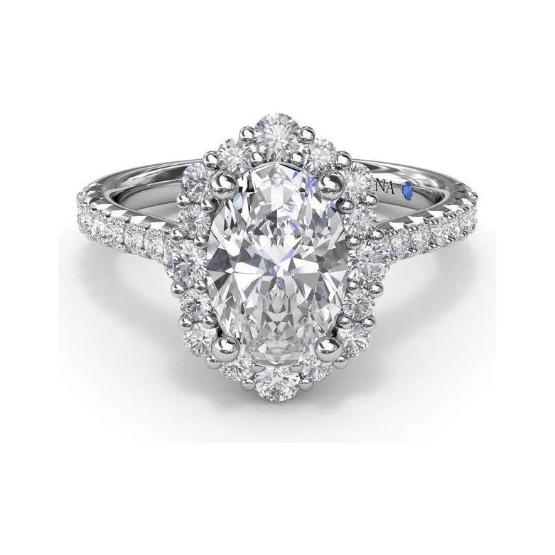Fana 14K White Gold Diamond Graduated Oval Halo Engagement Ring