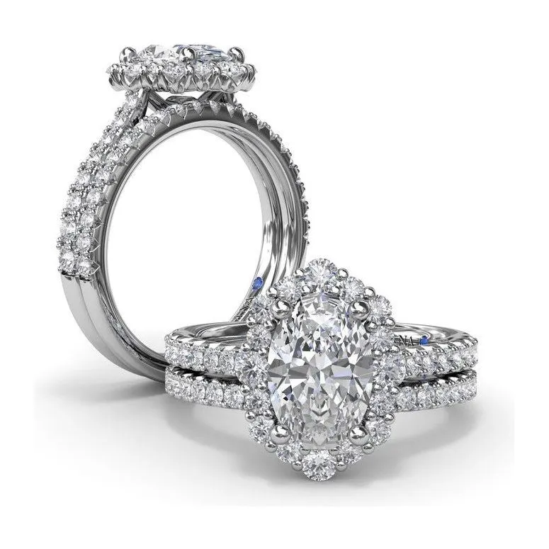Fana 14K White Gold Diamond Graduated Oval Halo Engagement Ring