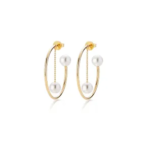 Fine 18K Gold Hoops w. Akoya Pearls