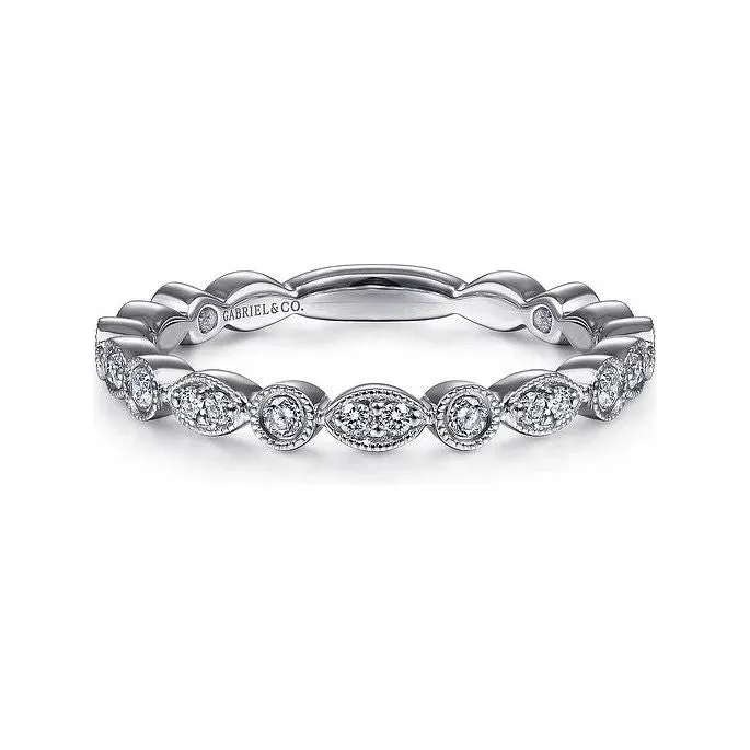 Gabriel 14K White Gold Diamond Marquise & Round Alternating  Ring