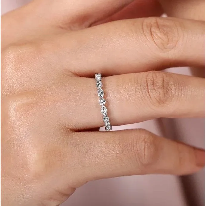 Gabriel 14K White Gold Diamond Marquise & Round Alternating  Ring