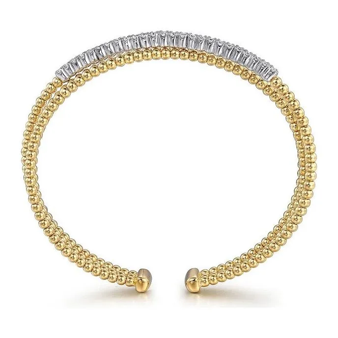 Gabriel 14K White-Yellow Diamond Criss Cross Bangle
