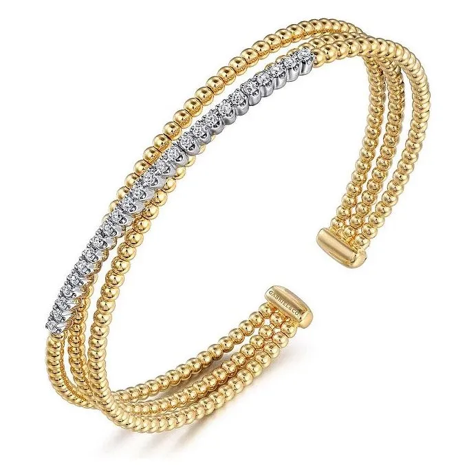 Gabriel 14K White-Yellow Diamond Criss Cross Bangle