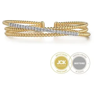 Gabriel 14K White-Yellow Diamond Criss Cross Bangle
