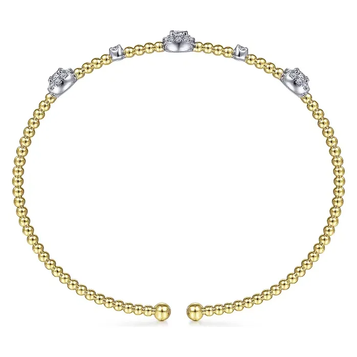 Gabriel 14K White-Yellow Gold Bujukan Beaded Diamond Cluster Station Bracelet